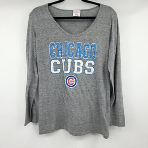 Chicago Cubs Womens V Neck Top Large MLB Baseball Long Sleeve